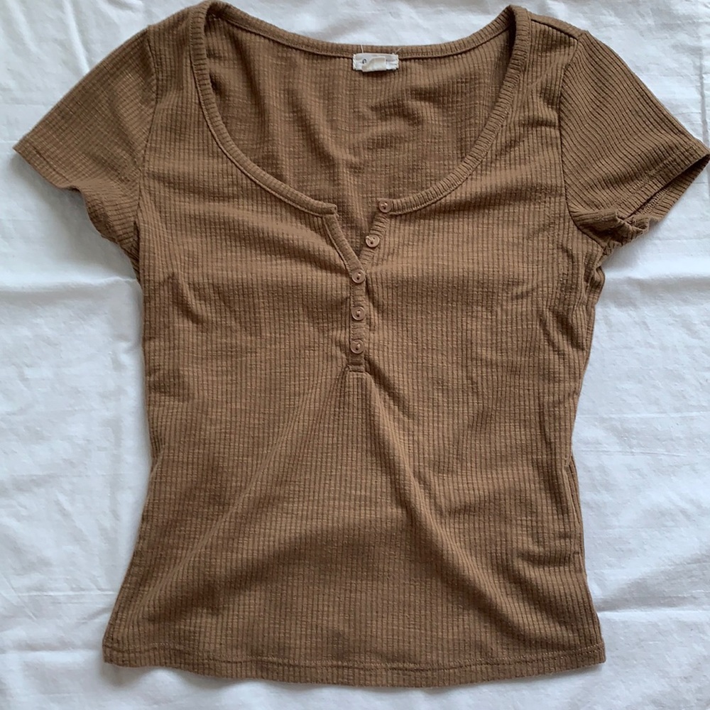 Brown button up crop top